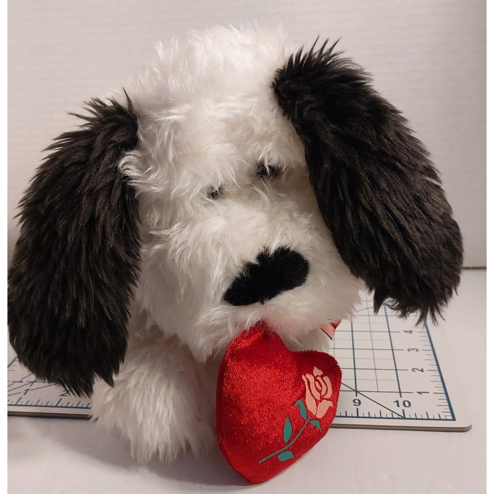 Valentine Puppy Dog Stuffed Animal Dan Dee Collector's Choice White w Black Ears